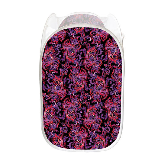 Purple Paisley Pattern Print Mesh Laundry Hamper