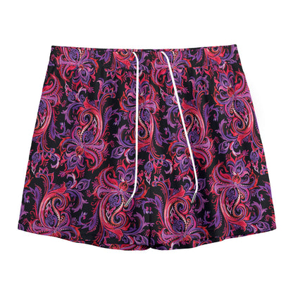 Purple Paisley Pattern Print Mesh Shorts