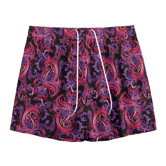 Purple Paisley Pattern Print Mesh Shorts