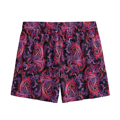 Purple Paisley Pattern Print Mesh Shorts