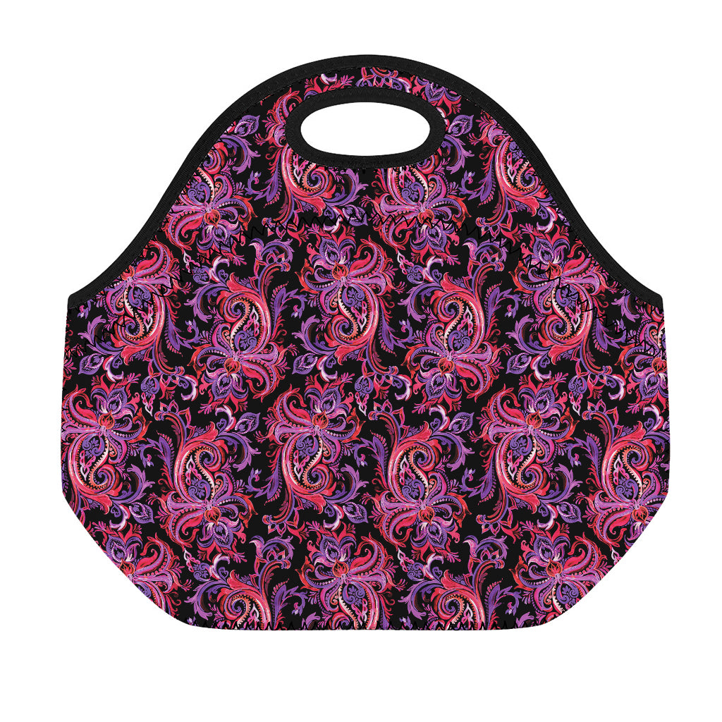 Purple Paisley Pattern Print Neoprene Lunch Bag