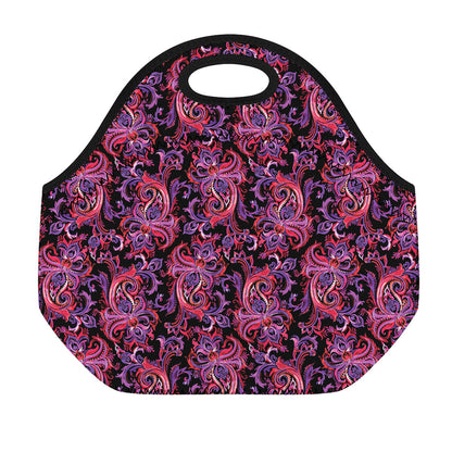 Purple Paisley Pattern Print Neoprene Lunch Bag