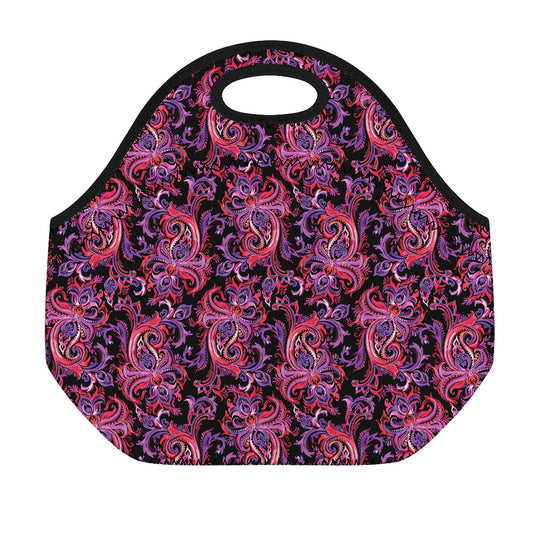 Purple Paisley Pattern Print Neoprene Lunch Bag
