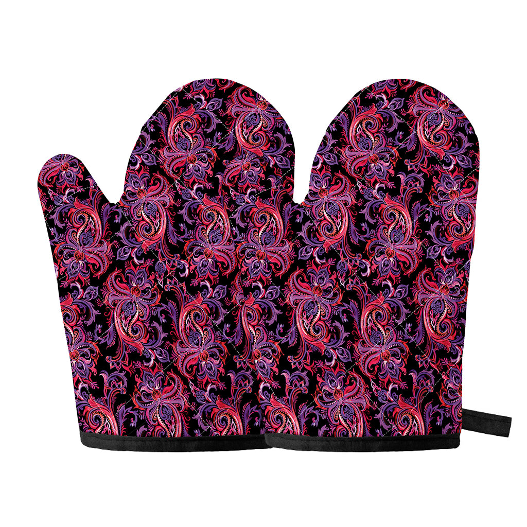 Purple Paisley Pattern Print Oven Mitts