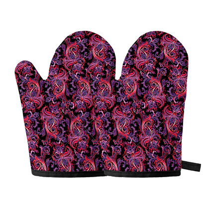 Purple Paisley Pattern Print Oven Mitts