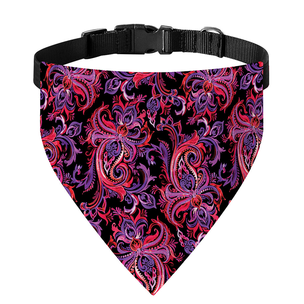 Purple Paisley Pattern Print Over The Collar Dog Bandana