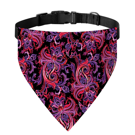Purple Paisley Pattern Print Over The Collar Dog Bandana