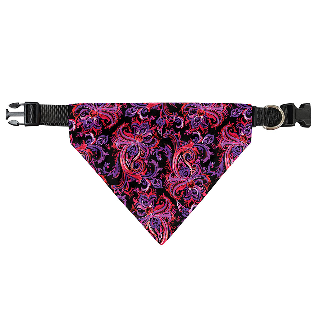 Purple Paisley Pattern Print Over The Collar Dog Bandana