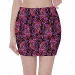 Purple Paisley Pattern Print Pencil Mini Skirt