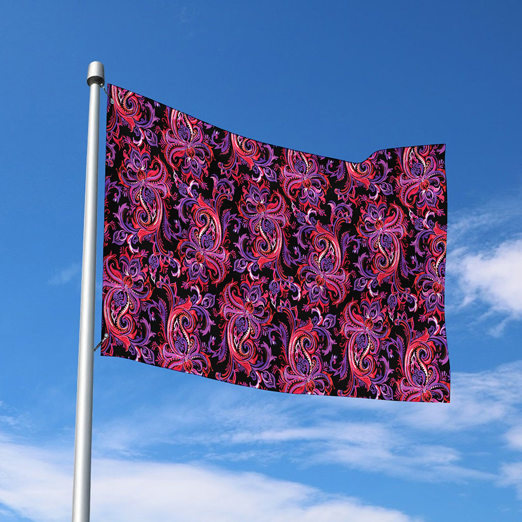 Purple Paisley Pattern Print Polyester Flag