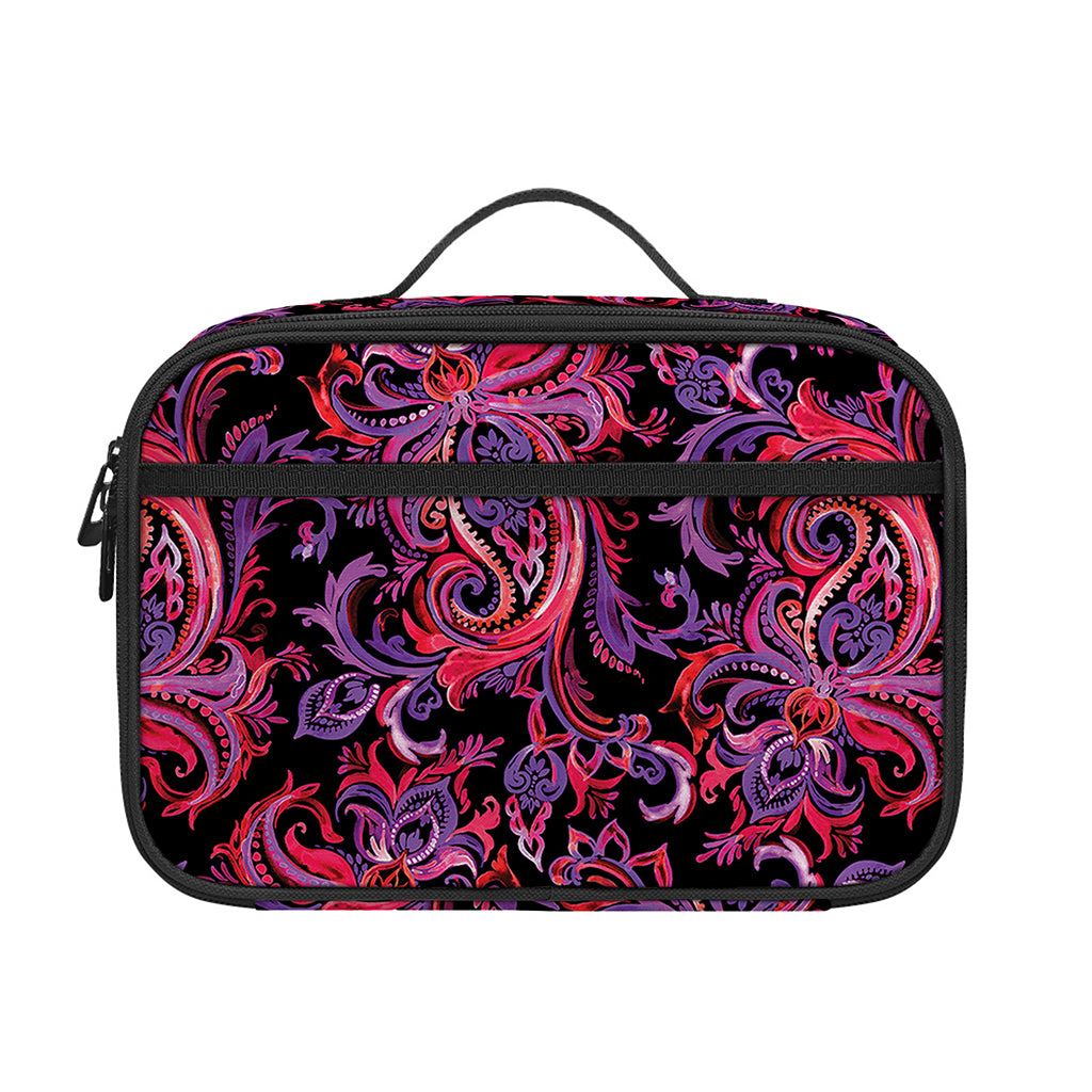 Purple Paisley Pattern Print Portable Lunch Bag