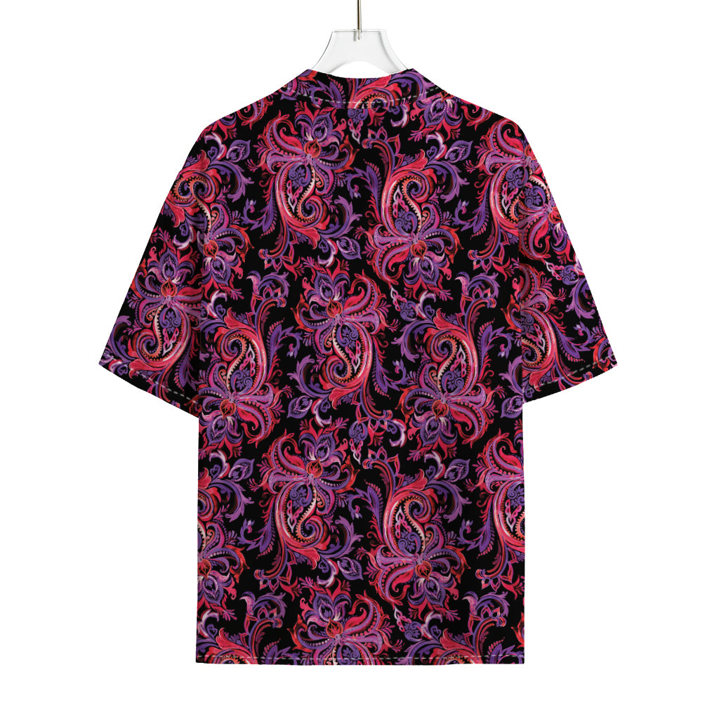 Purple Paisley Pattern Print Rayon Hawaiian Shirt