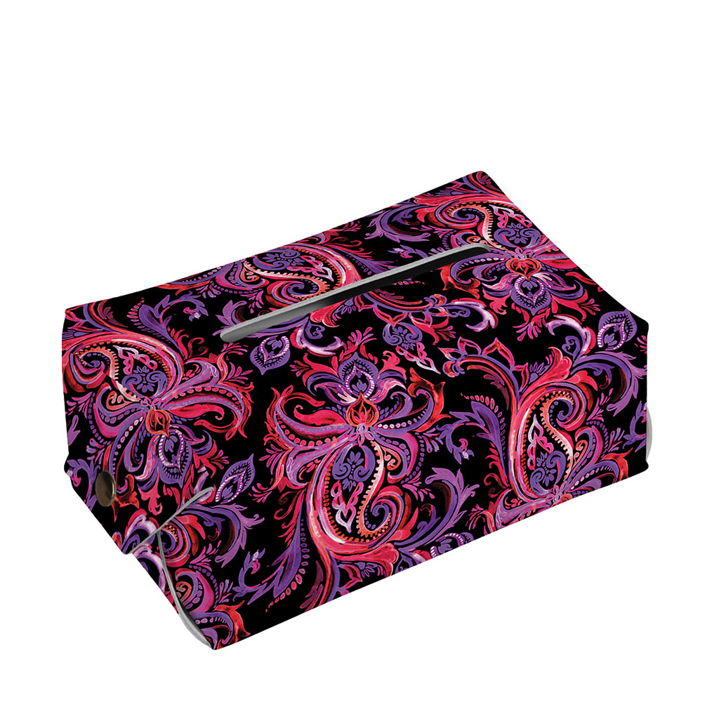 Purple Paisley Pattern Print Rectangle Tissue Box Cover