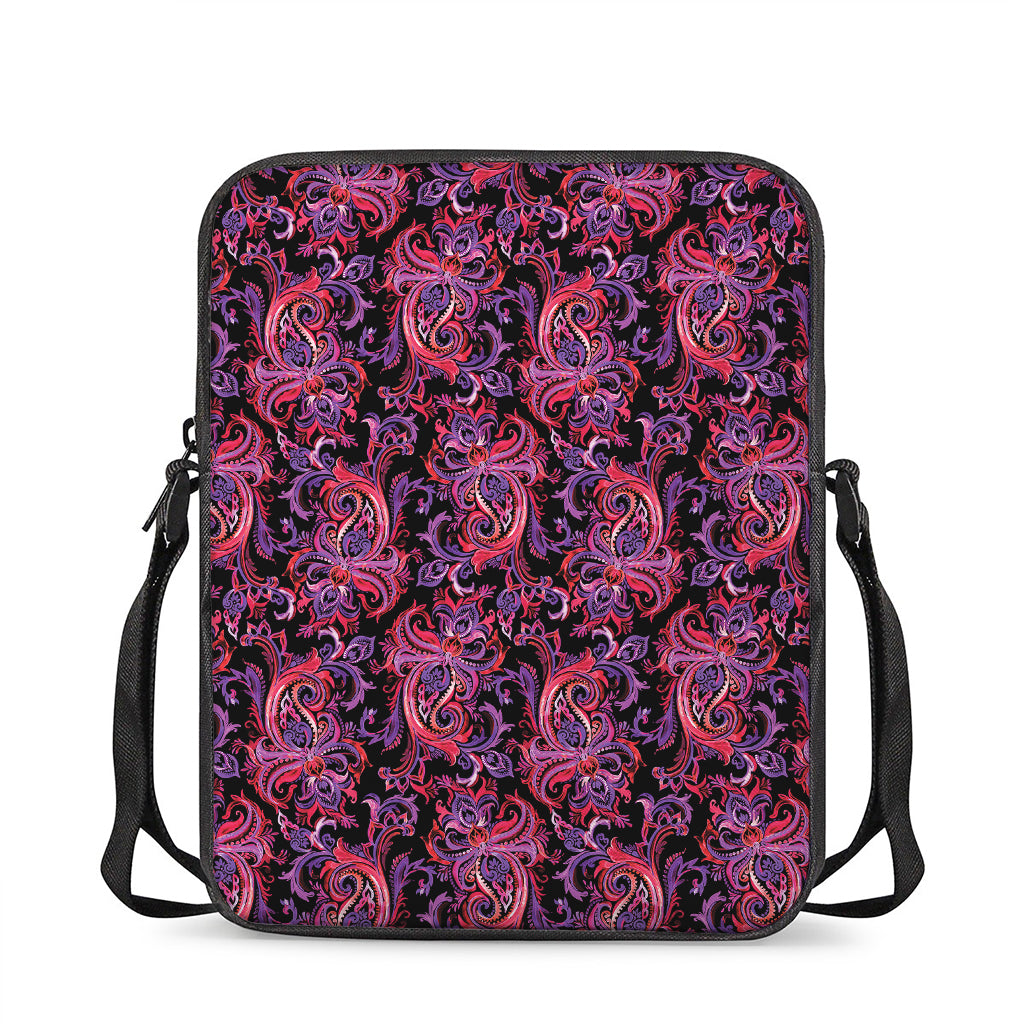 Purple Paisley Pattern Print Rectangular Crossbody Bag