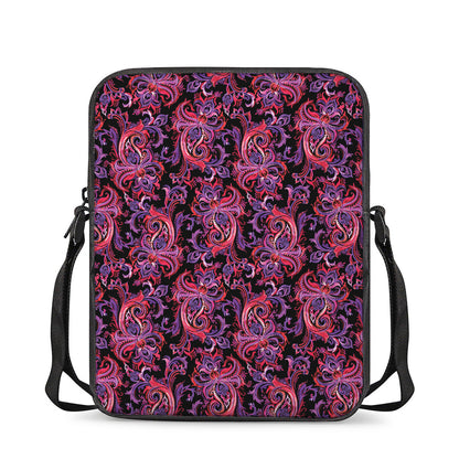 Purple Paisley Pattern Print Rectangular Crossbody Bag