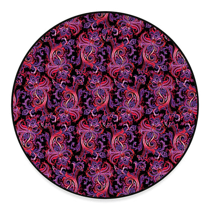 Purple Paisley Pattern Print Round Floor Mat