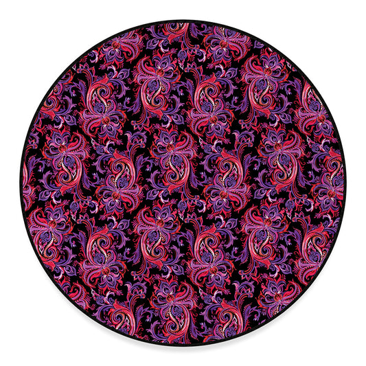 Purple Paisley Pattern Print Round Floor Mat