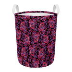 Purple Paisley Pattern Print Round Laundry Basket
