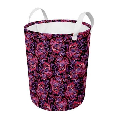Purple Paisley Pattern Print Round Laundry Basket