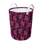 Purple Paisley Pattern Print Round Laundry Basket