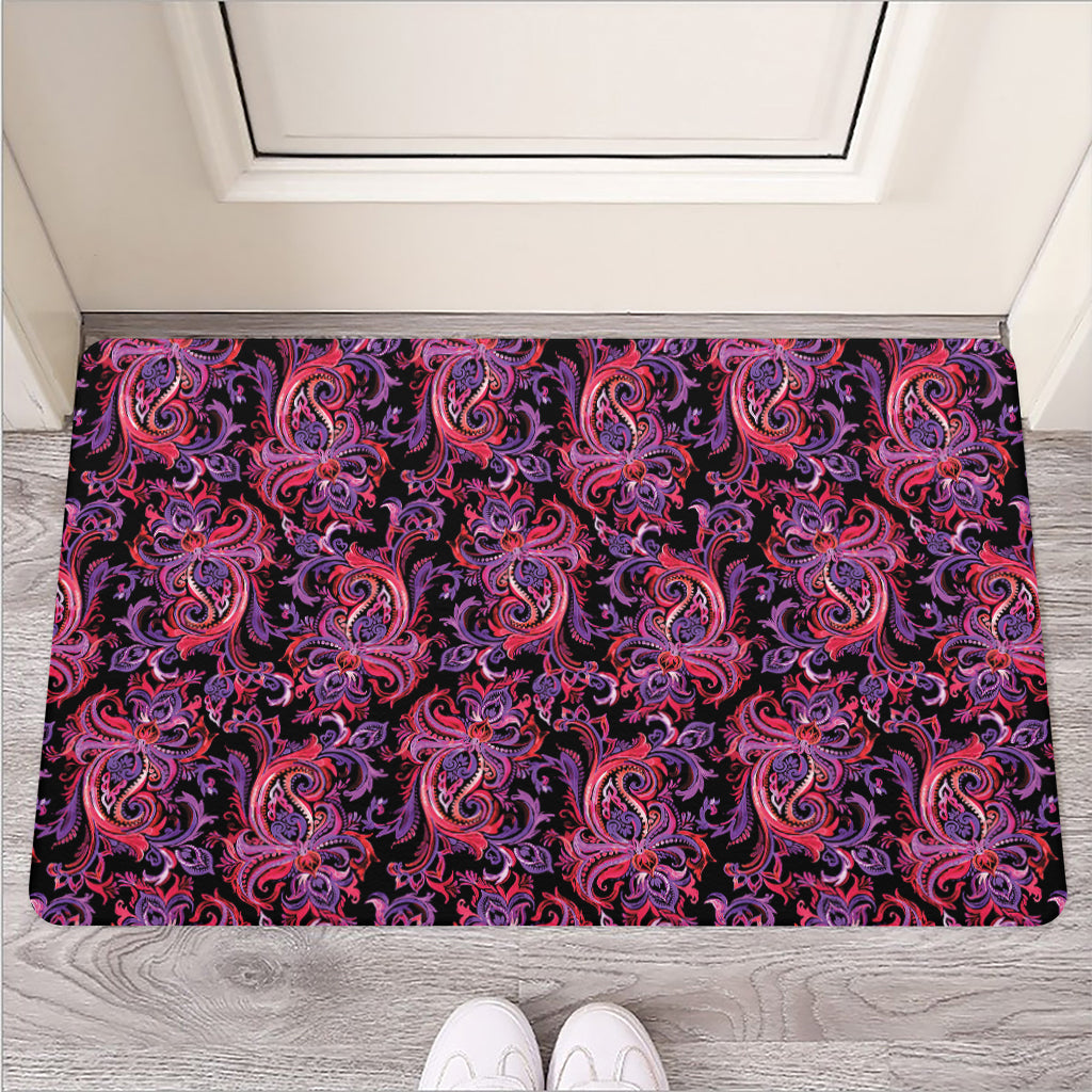 Purple Paisley Pattern Print Rubber Doormat