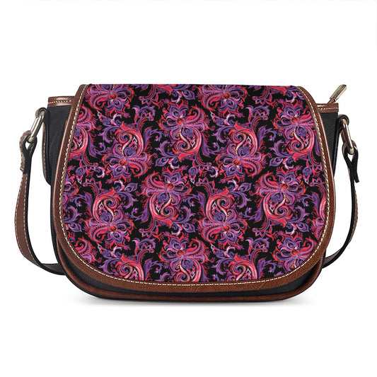 Purple Paisley Pattern Print Saddle Bag