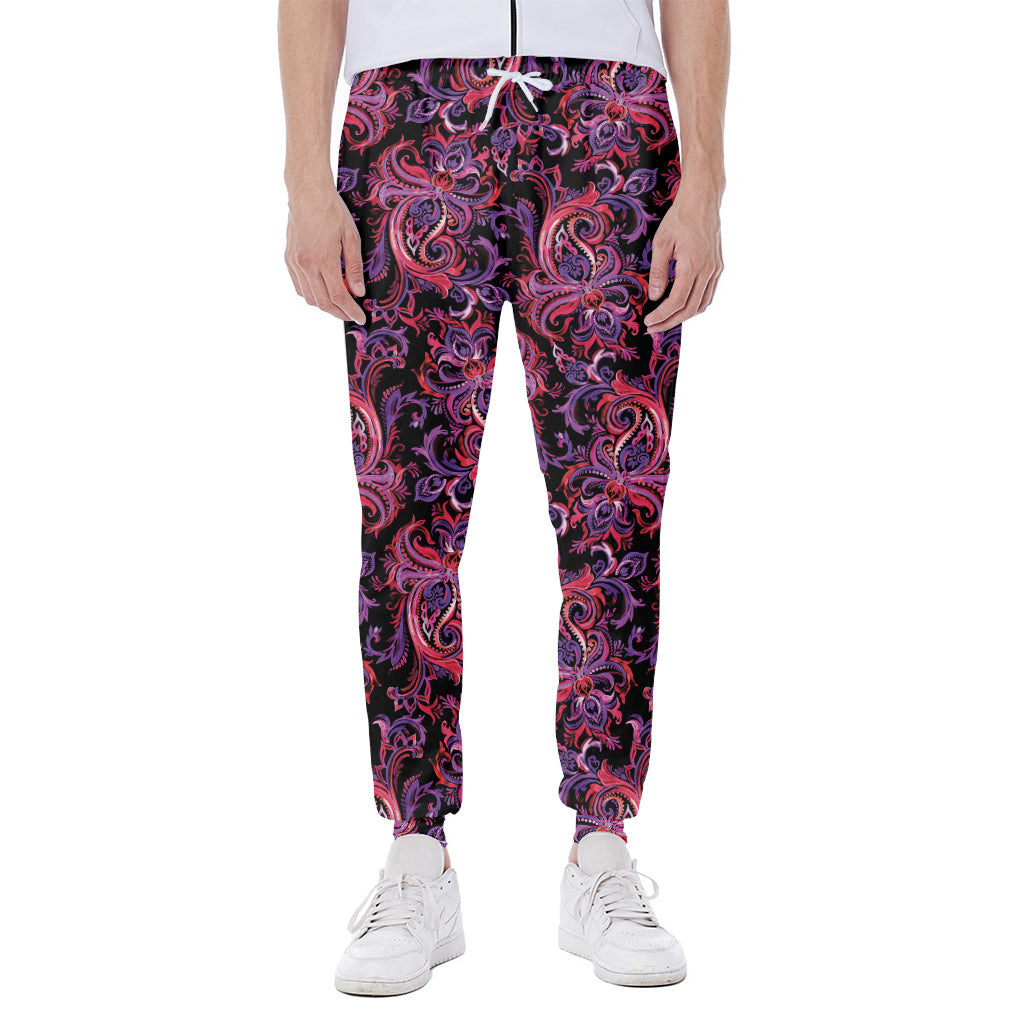 Purple Paisley Pattern Print Scuba Joggers