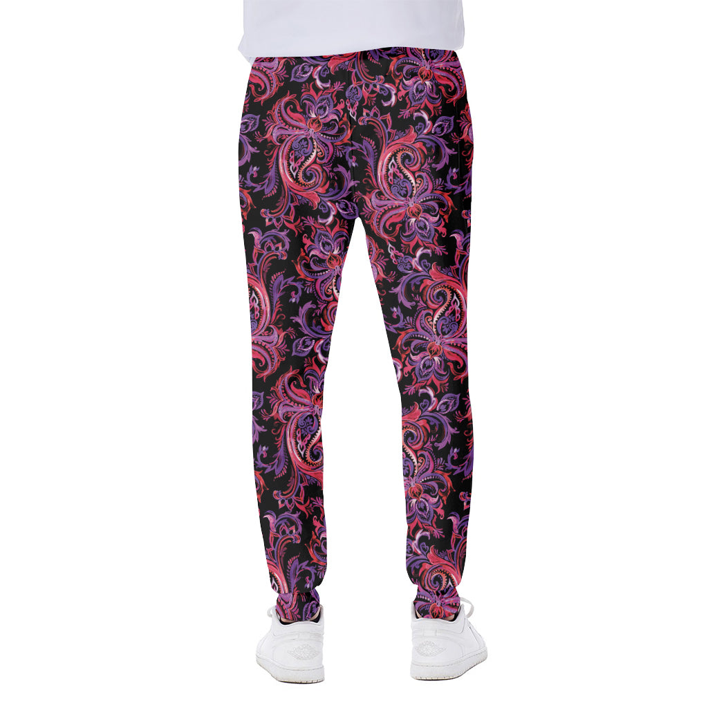 Purple Paisley Pattern Print Scuba Joggers