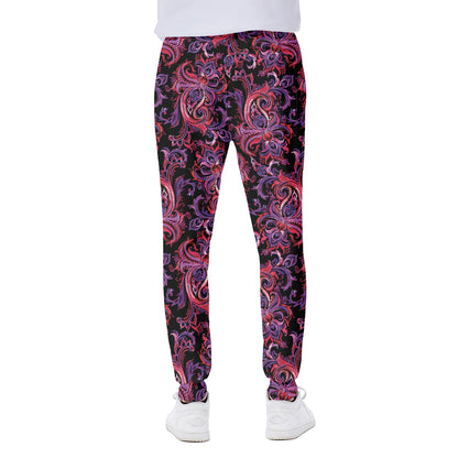 Purple Paisley Pattern Print Scuba Joggers