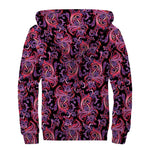 Purple Paisley Pattern Print Sherpa Lined Zip Up Hoodie