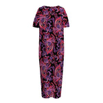 Purple Paisley Pattern Print Short Sleeve Long Nightdress