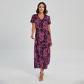 Purple Paisley Pattern Print Short Sleeve Maxi Dress