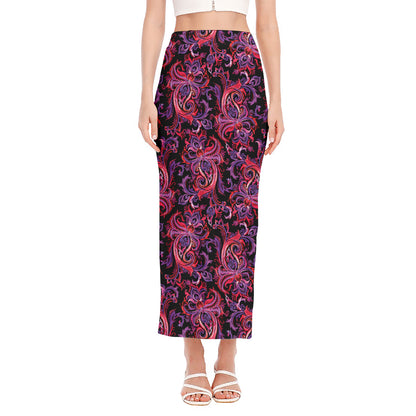 Purple Paisley Pattern Print Side Slit Maxi Skirt