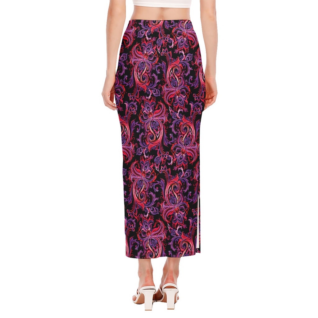 Purple Paisley Pattern Print Side Slit Maxi Skirt
