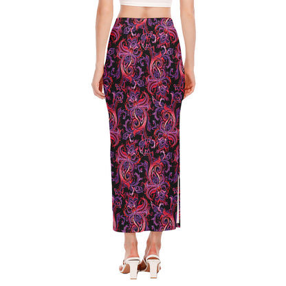 Purple Paisley Pattern Print Side Slit Maxi Skirt