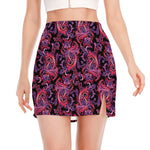 Purple Paisley Pattern Print Side Slit Mini Skirt