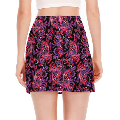 Purple Paisley Pattern Print Side Slit Mini Skirt