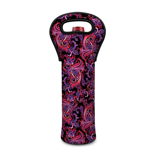 Purple Paisley Pattern Print Single Neoprene Wine Tote