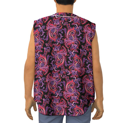 Purple Paisley Pattern Print Sleeveless Baseball Jersey