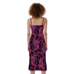 Purple Paisley Pattern Print Slim Fit Midi Cami Dress