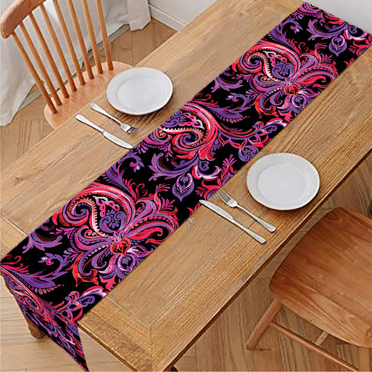 Purple Paisley Pattern Print Table Runner