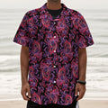 Purple Paisley Pattern Print Textured Short Sleeve Shirt