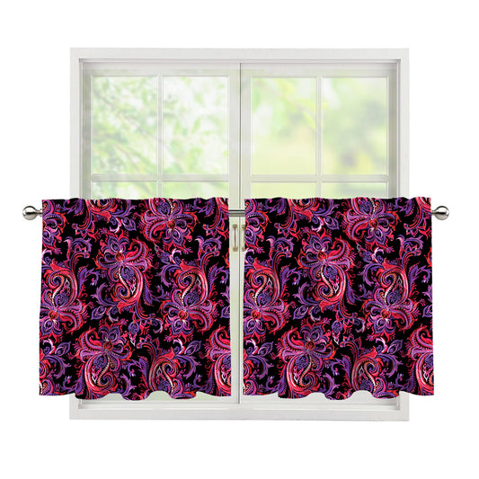 Purple Paisley Pattern Print Tier Curtains