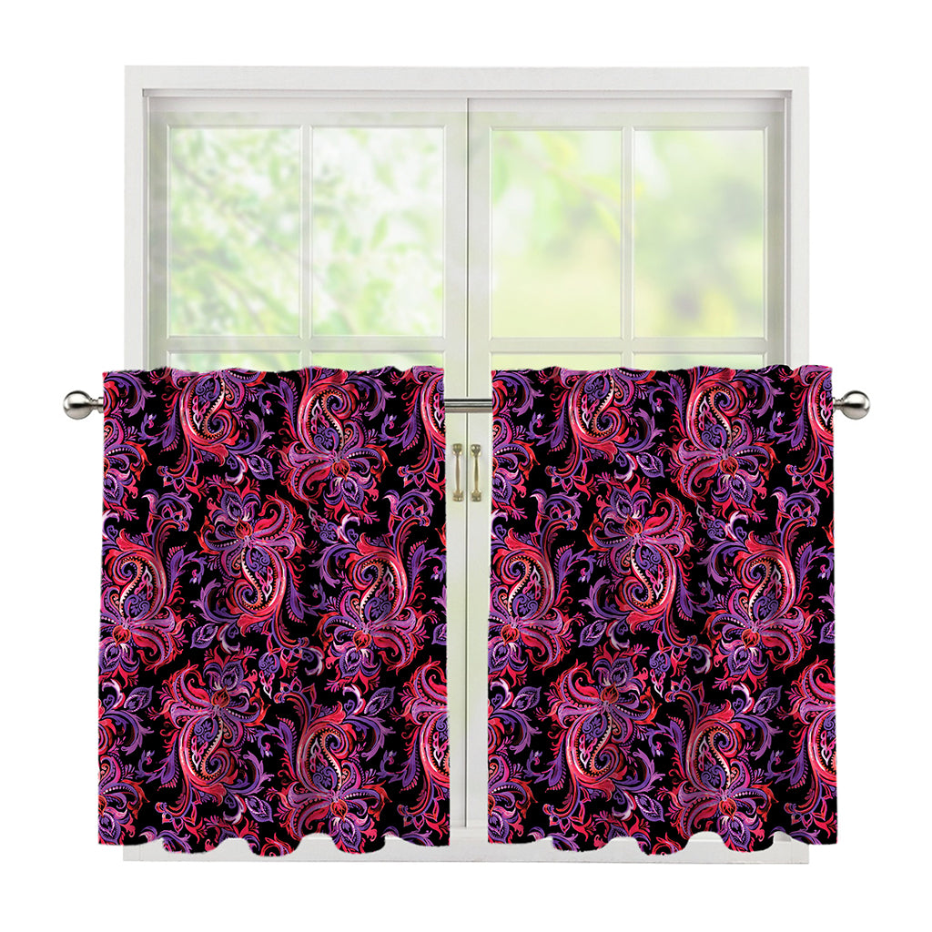 Purple Paisley Pattern Print Tier Curtains