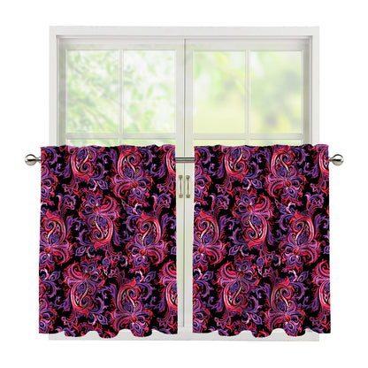Purple Paisley Pattern Print Tier Curtains