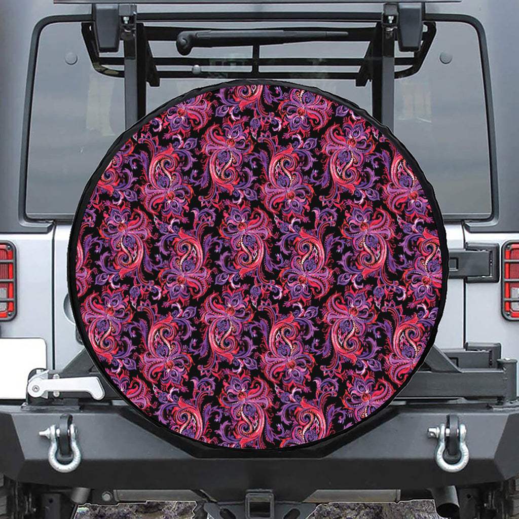 Purple Paisley Pattern Print Tire Cover