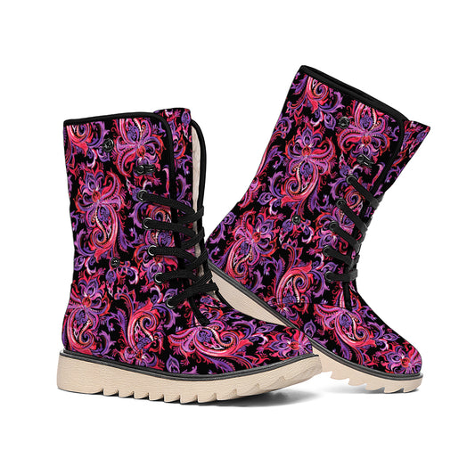 Purple Paisley Pattern Print Winter Boots