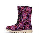 Purple Paisley Pattern Print Winter Boots
