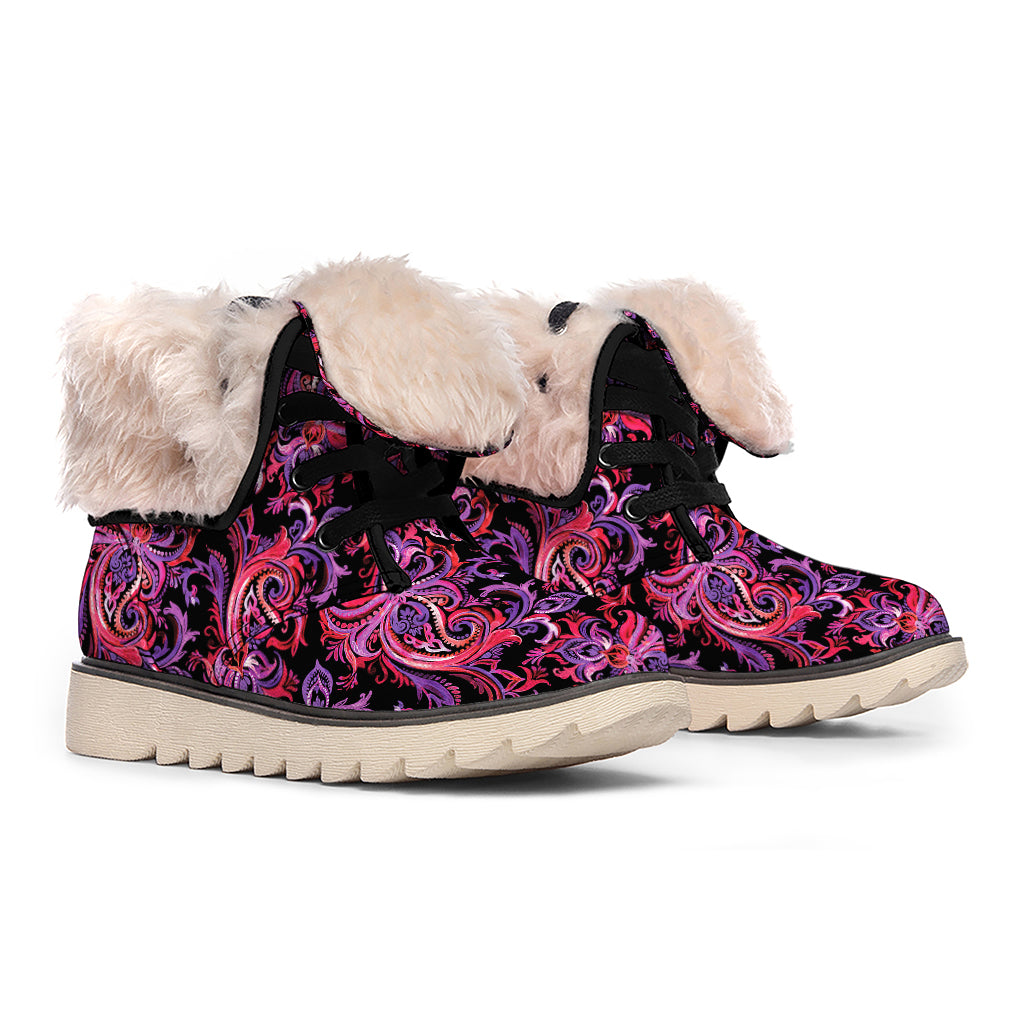 Purple Paisley Pattern Print Winter Boots