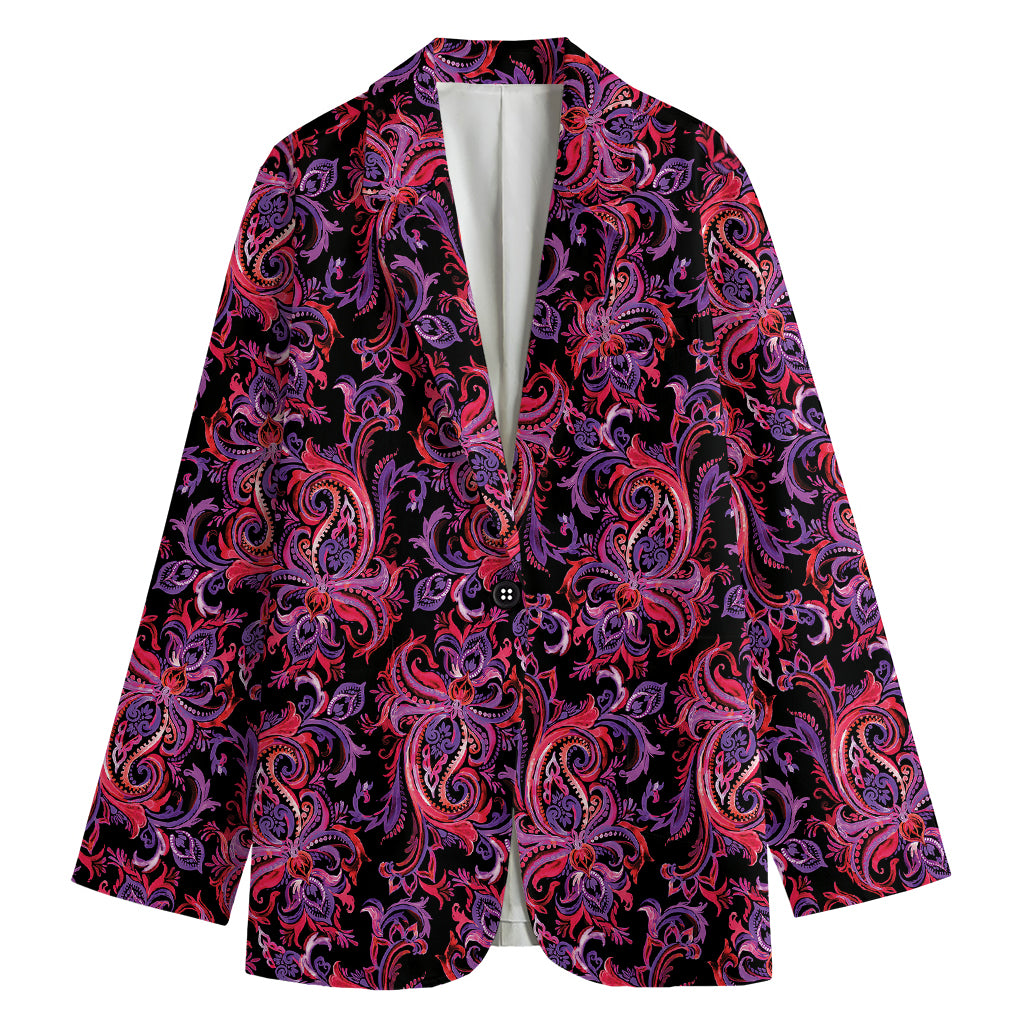 Purple Paisley Pattern Print Women's Blazer